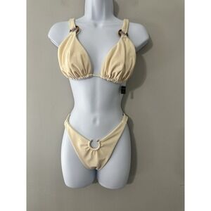 SAME Los Angeles Tortoise Chain Triangle Bikini Set - Cream Top Sz L Bottom Sz M